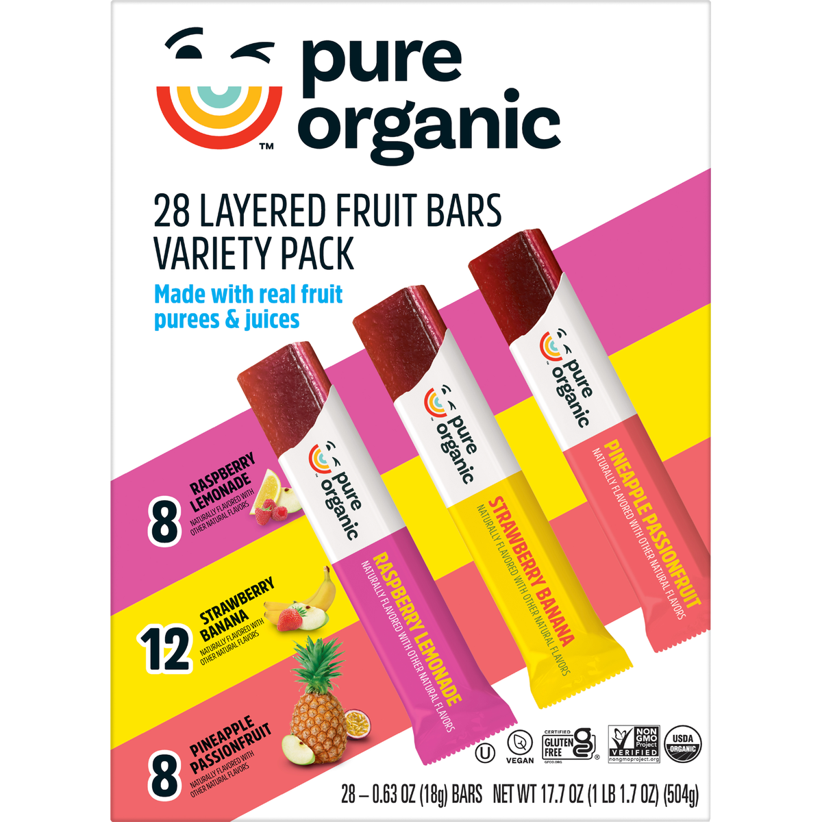 Pure Organic Layered Fruit Bars, Variety Pack, 0.63 oz, 28 ct