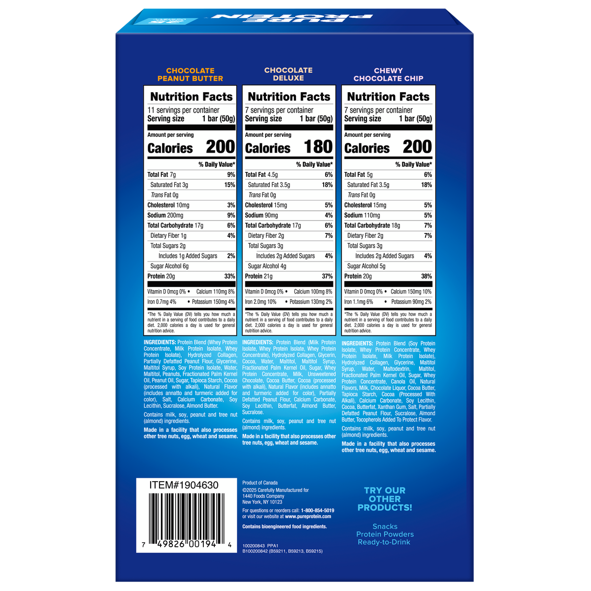 Pure Protein Bars, 20-21g Protein, Variety Pack, 1.76 oz, 25 ct