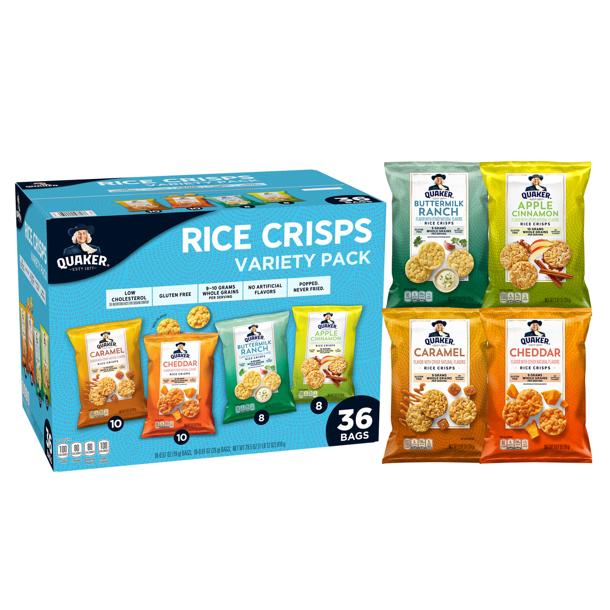 Quaker Rice Crisps, Variety Pack, 36 ct