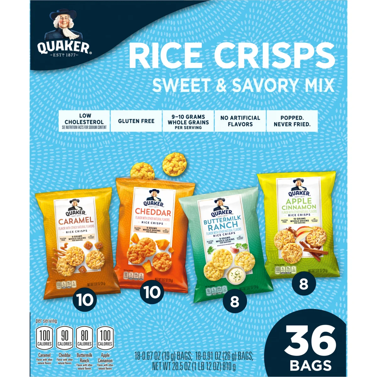 Quaker Rice Crisps, Variety Pack, 36 ct