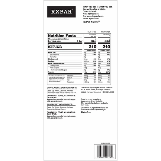 RXBAR Protein Bar, 12g Protein, Variety Pack, 1.83 oz, 14 ct