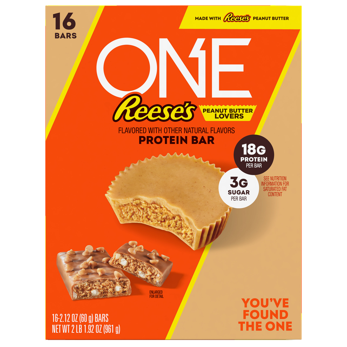 Reese’s ONE Peanut Butter Lovers Protein Bar, 2.12 oz, 16 ct