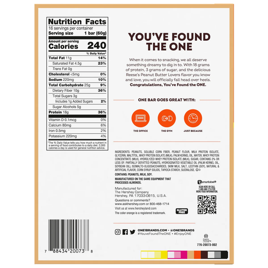 Reese’s ONE Peanut Butter Lovers Protein Bar, 2.12 oz, 16 ct