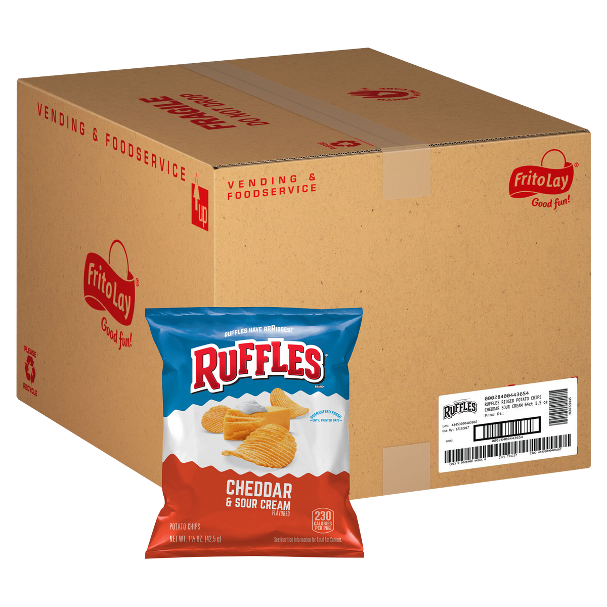 Ruffles Potato Chips, Cheddar & Sour Cream, 1.5 oz, 64 ct