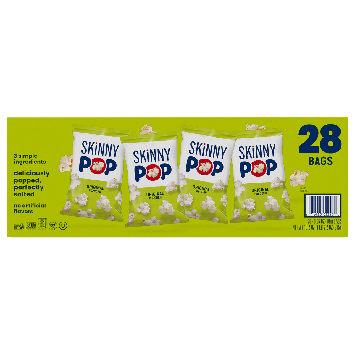 SKINNYPOP Popcorn, 0.65 oz, 28 ct