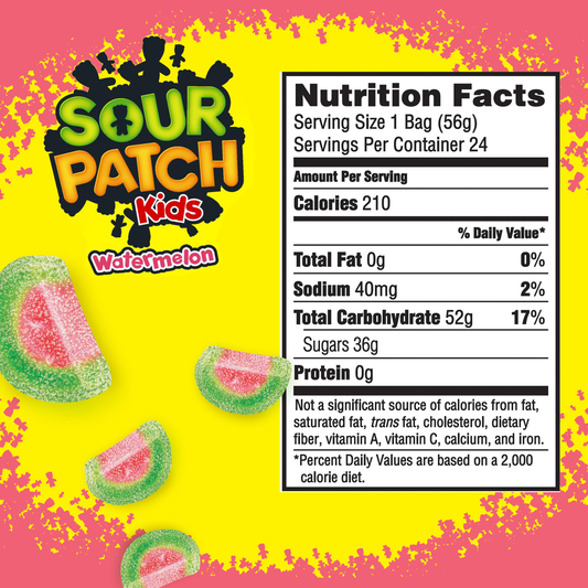 SOUR PATCH KIDS, Soft & Chewy Candy, Watermelon, 2 oz, 24 ct