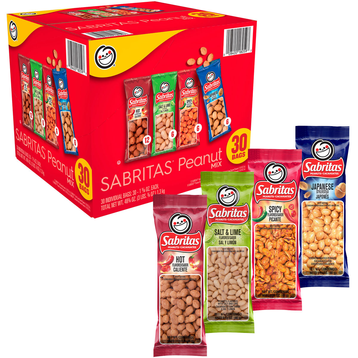 Sabritas Peanuts, Variety Pack, 1.625 oz, 30 ct