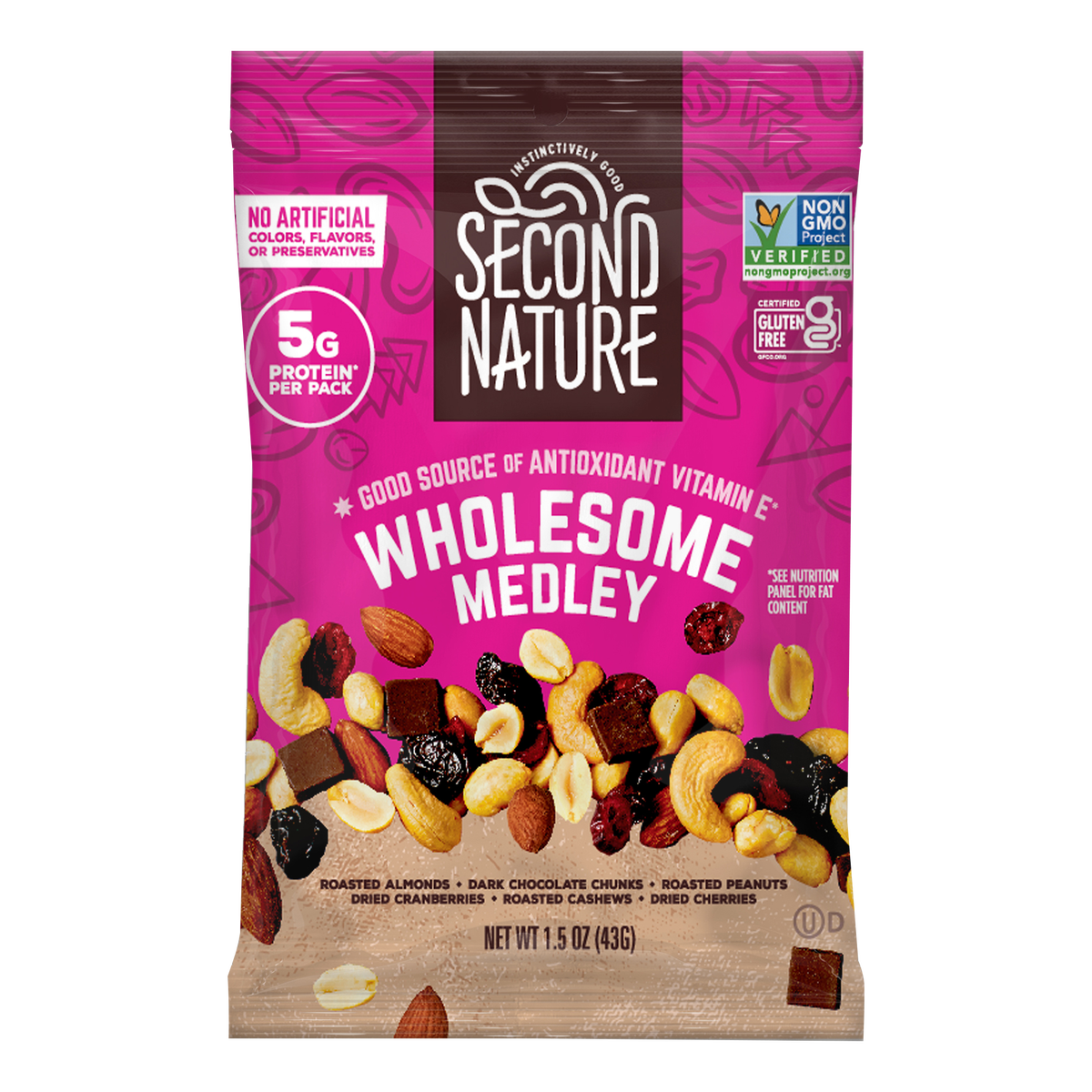 Second Nature Trail Mix, Wholesome Medley, 1.5 oz, 16 ct