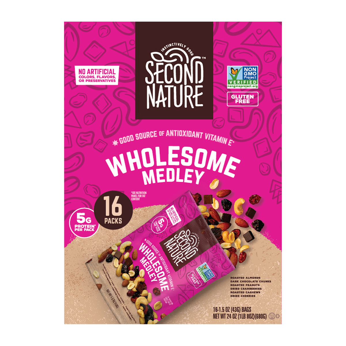 Second Nature Trail Mix, Wholesome Medley, 1.5 oz, 16 ct