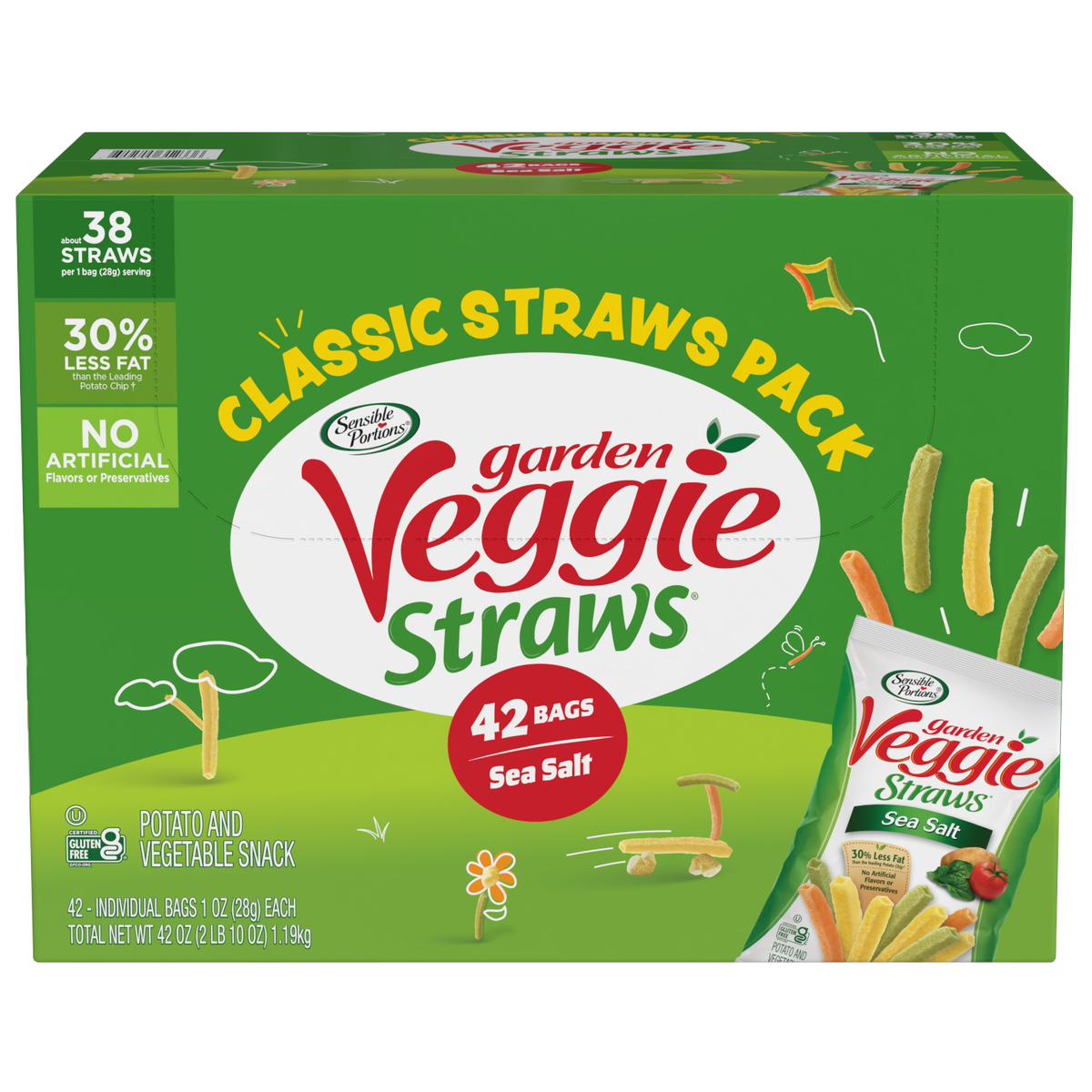 Sensible Portions Garden Veggie Straws, Sea Salt, 1 oz, 42 ct