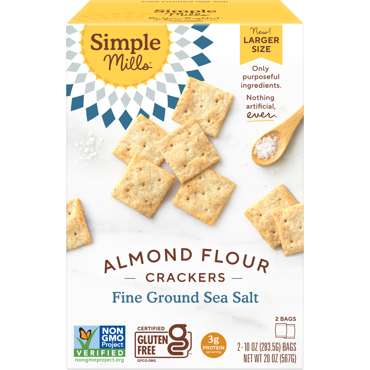 Simple Mills Almond Flour Crackers, Fine Ground Sea Salt, 20 oz