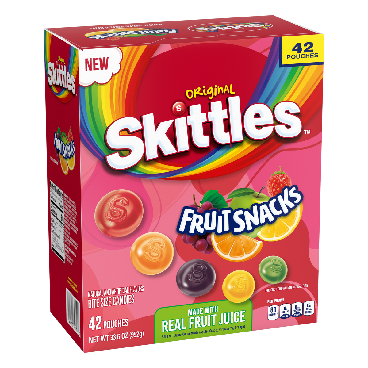 Skittles Fruit Snacks, Original, 0.8 oz, 42 ct