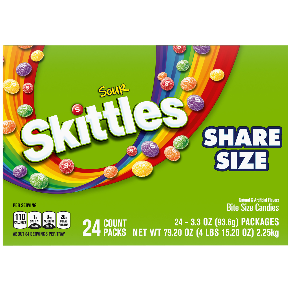 Skittles Sour Chewy Candy, Share Size, 3.3 oz, 24 ct