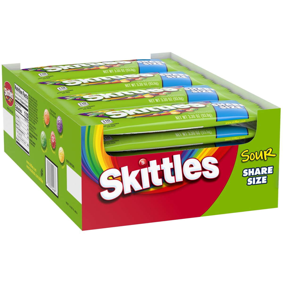 Skittles Sour Chewy Candy, Share Size, 3.3 oz, 24 ct