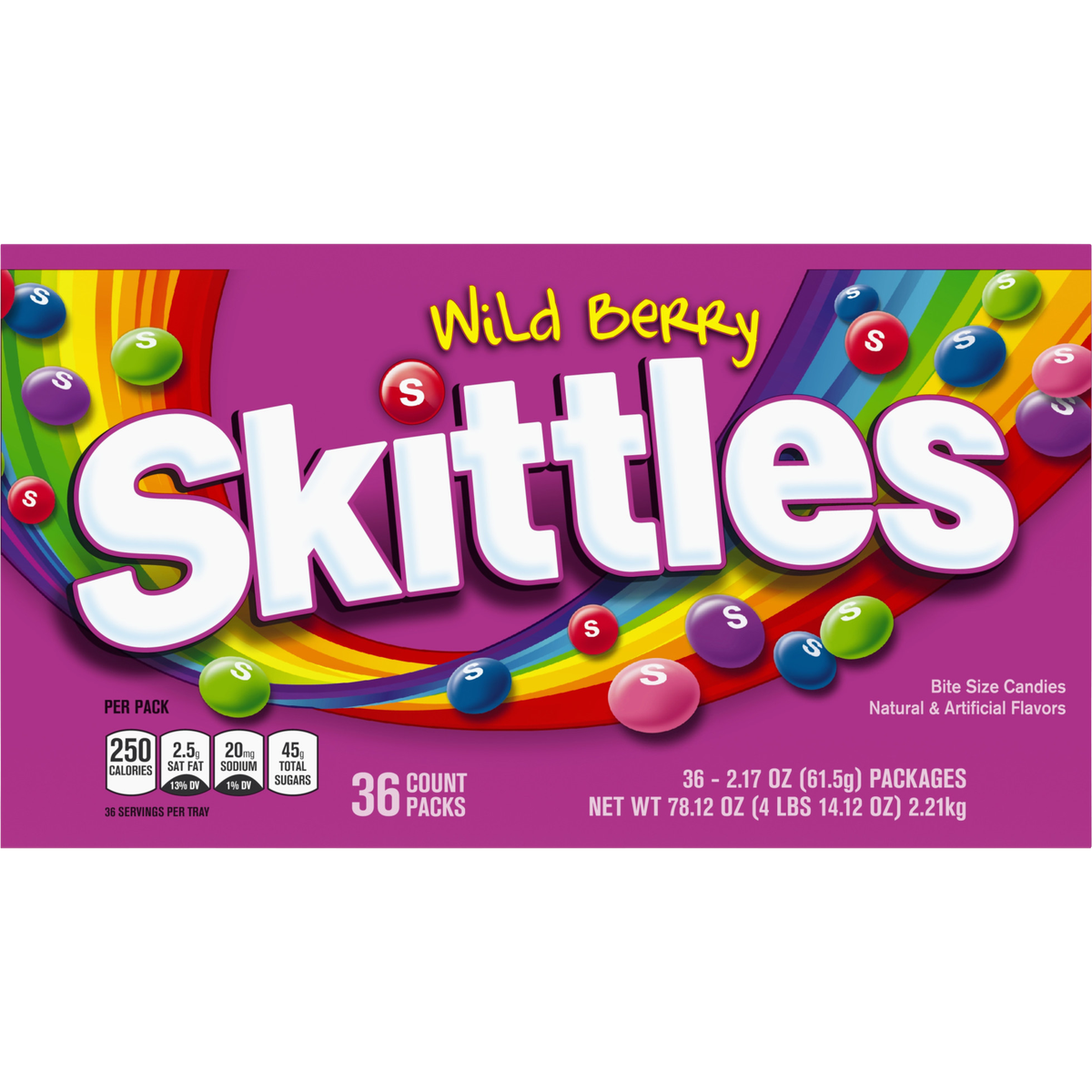 Skittles Wild Berry Full Size Chewy Candy, 2.17 oz, 36 ct