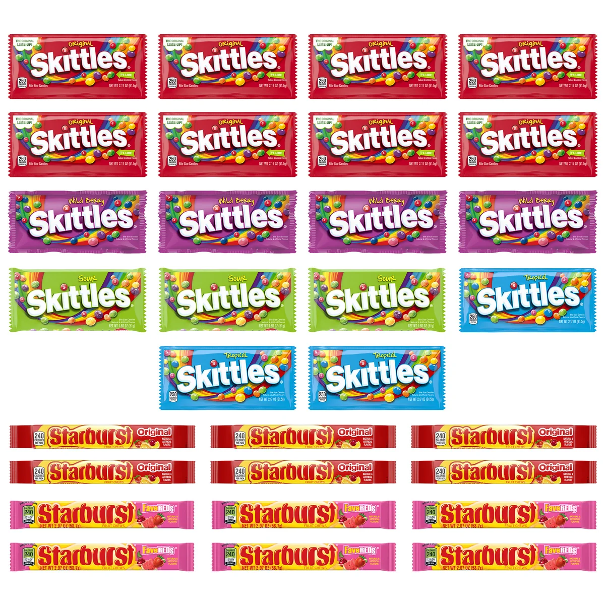 Skittles and Starburst Chewy Candy, Variety Pack, 30 ct