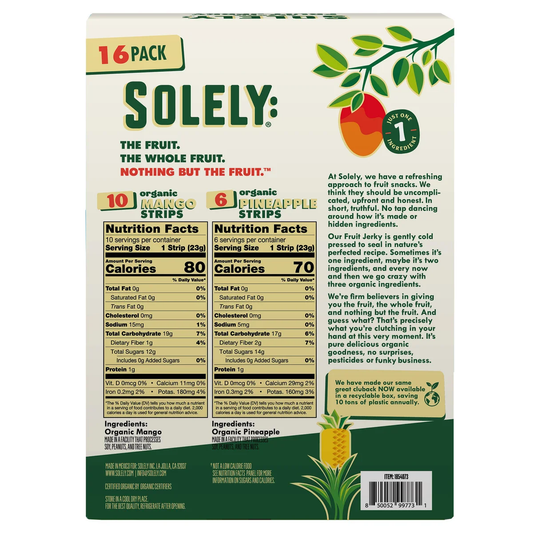 Solely Organic Fruit Jerky, Variety Pack, 0.8 oz, 16 ct