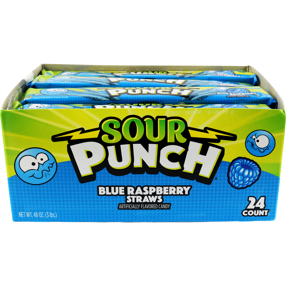 Sour Punch Straws, Blue Raspberry, 2 oz, 24 ct