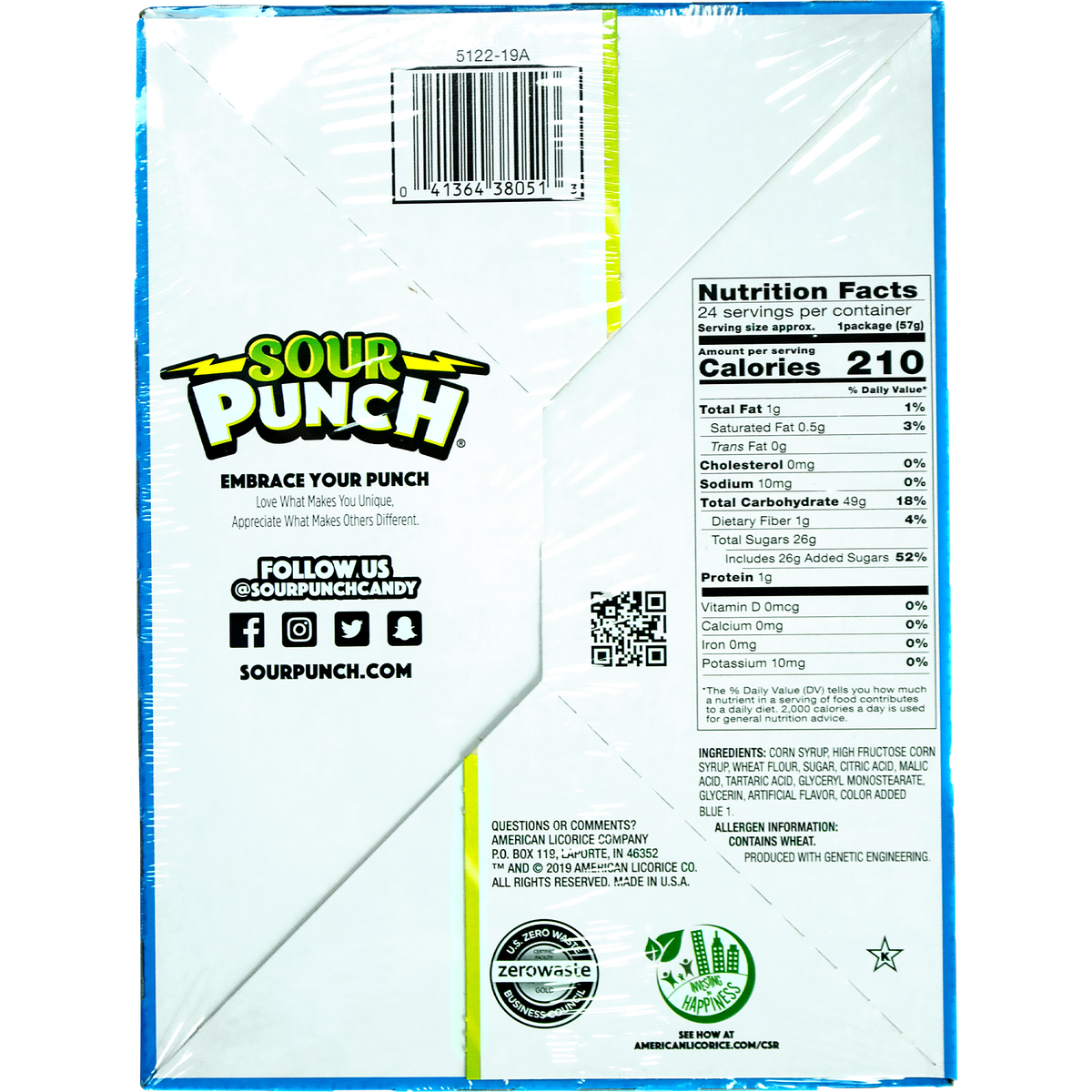 Sour Punch Straws, Blue Raspberry, 2 oz, 24 ct