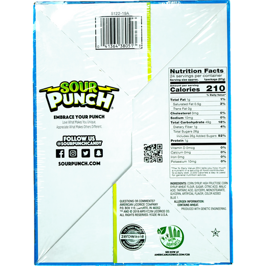 Sour Punch Straws, Blue Raspberry, 2 oz, 24 ct