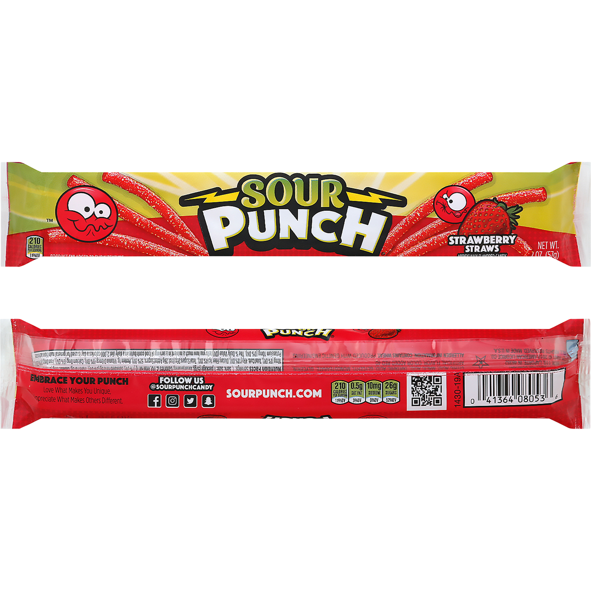 Sour Punch Straws, Strawberry, 2 oz, 24 ct