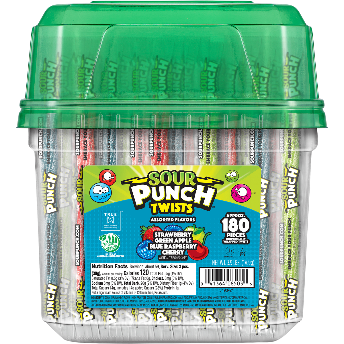 Sour Punch Twists, 6 Individually Wrapped Candy, Assorted Flavors, 180 ct