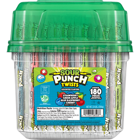 Sour Punch Twists, 6 Individually Wrapped Candy, Assorted Flavors, 180 ct