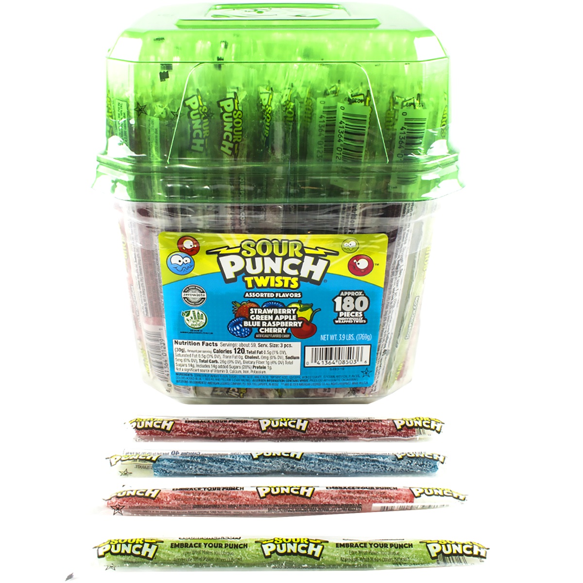 Sour Punch Twists, 6 Individually Wrapped Candy, Assorted Flavors, 180 ct
