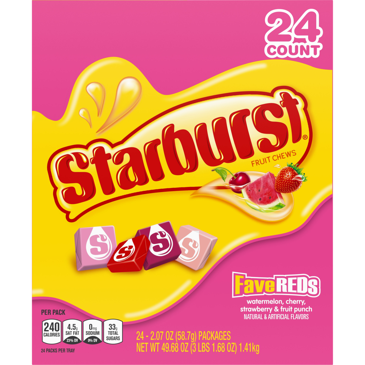 Starburst Chewy Candy, Full Size FaveREDs, 2.07 oz, 24 ct