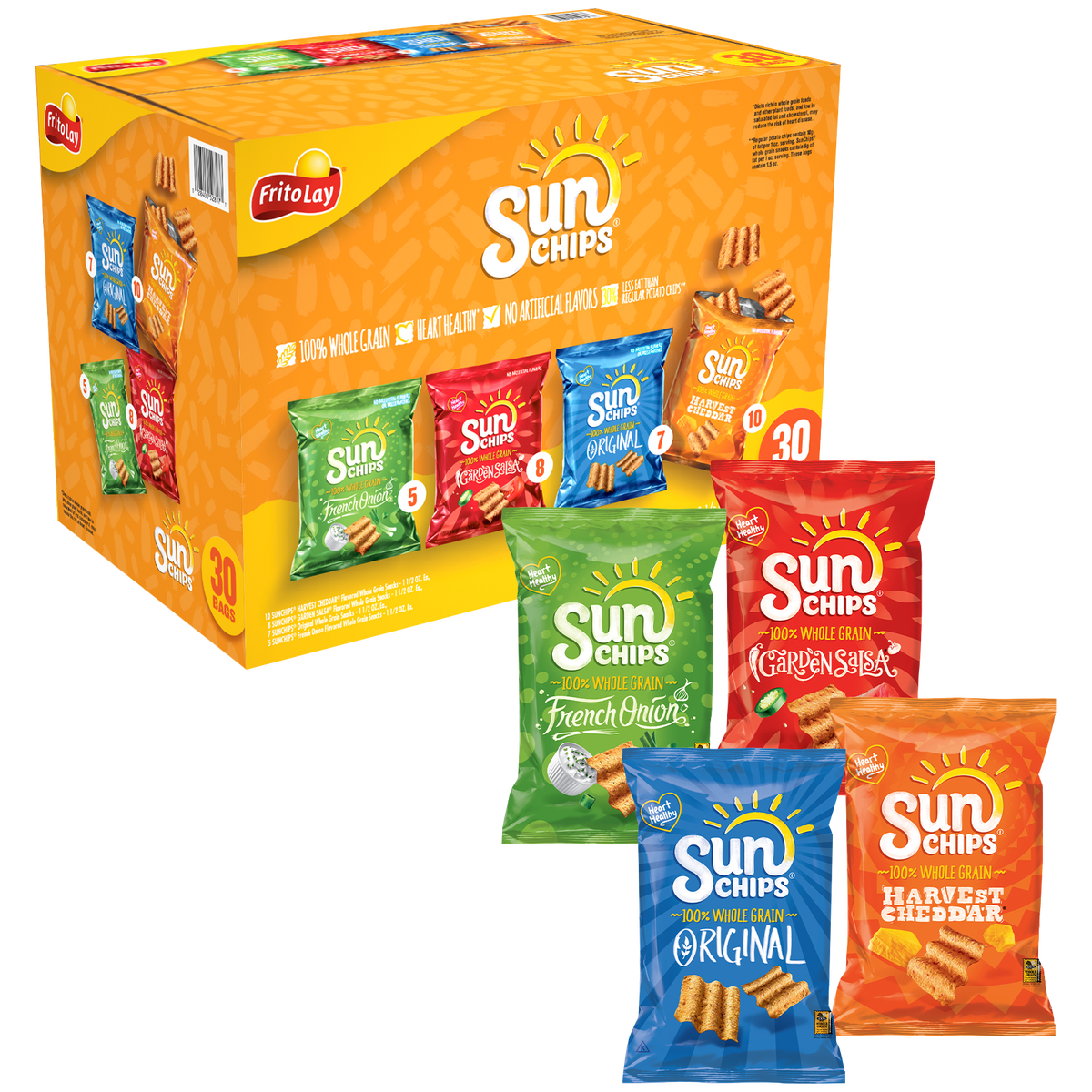 SunChips Whole Grain Snacks, Variety Pack, 1.5 oz, 30 ct