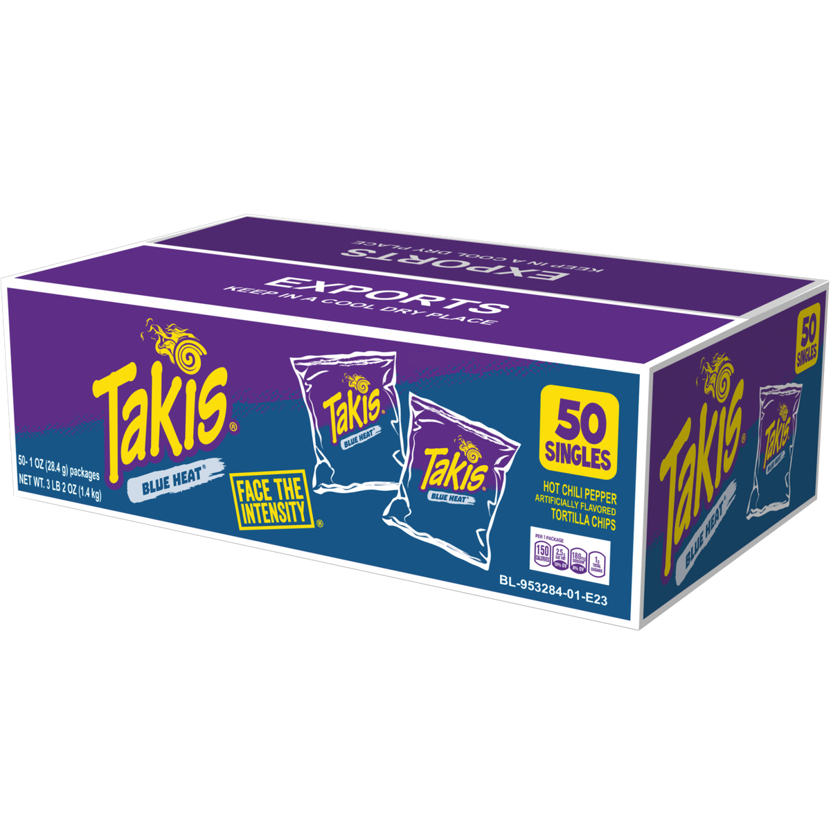 Takis Blue Heat Tortilla Chips, Hot Chili Pepper, 1 oz, 50 ct