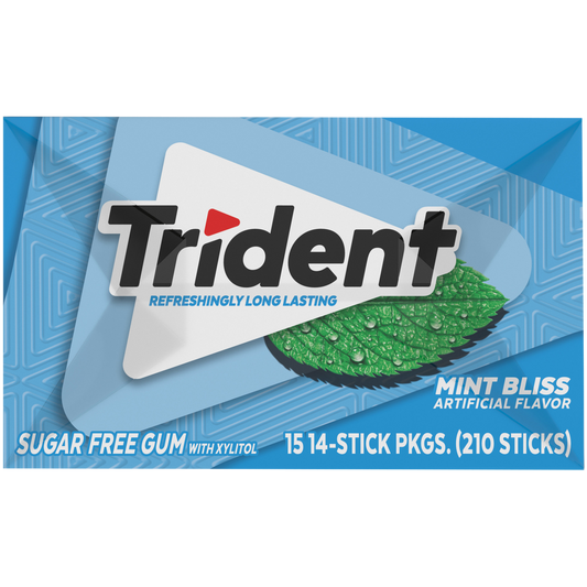 Trident Sugar Free Gum, Mint Bliss, 14 Pieces, 15 ct