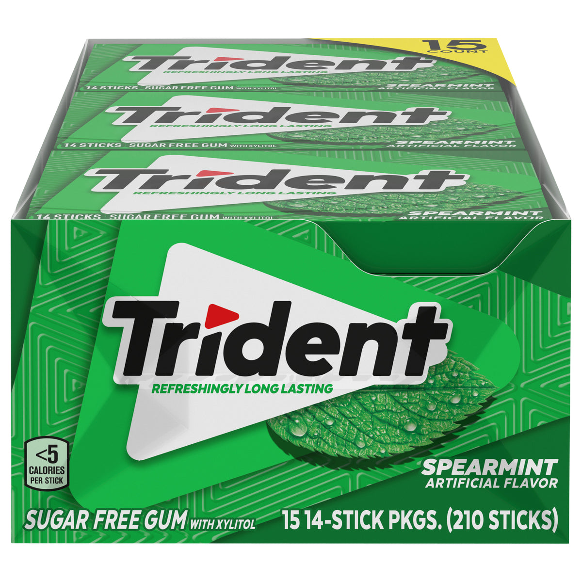 Trident Sugar Free Gum, Spearmint, 14 Pieces, 15 ct