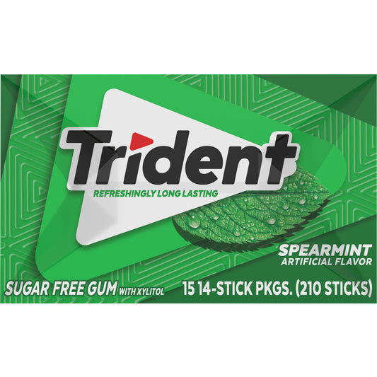 Trident Sugar Free Gum, Spearmint, 14 Pieces, 15 ct