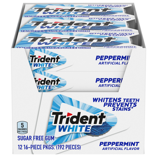 Trident White Sugar Free Gum, Peppermint, 16 Pieces, 12 ct