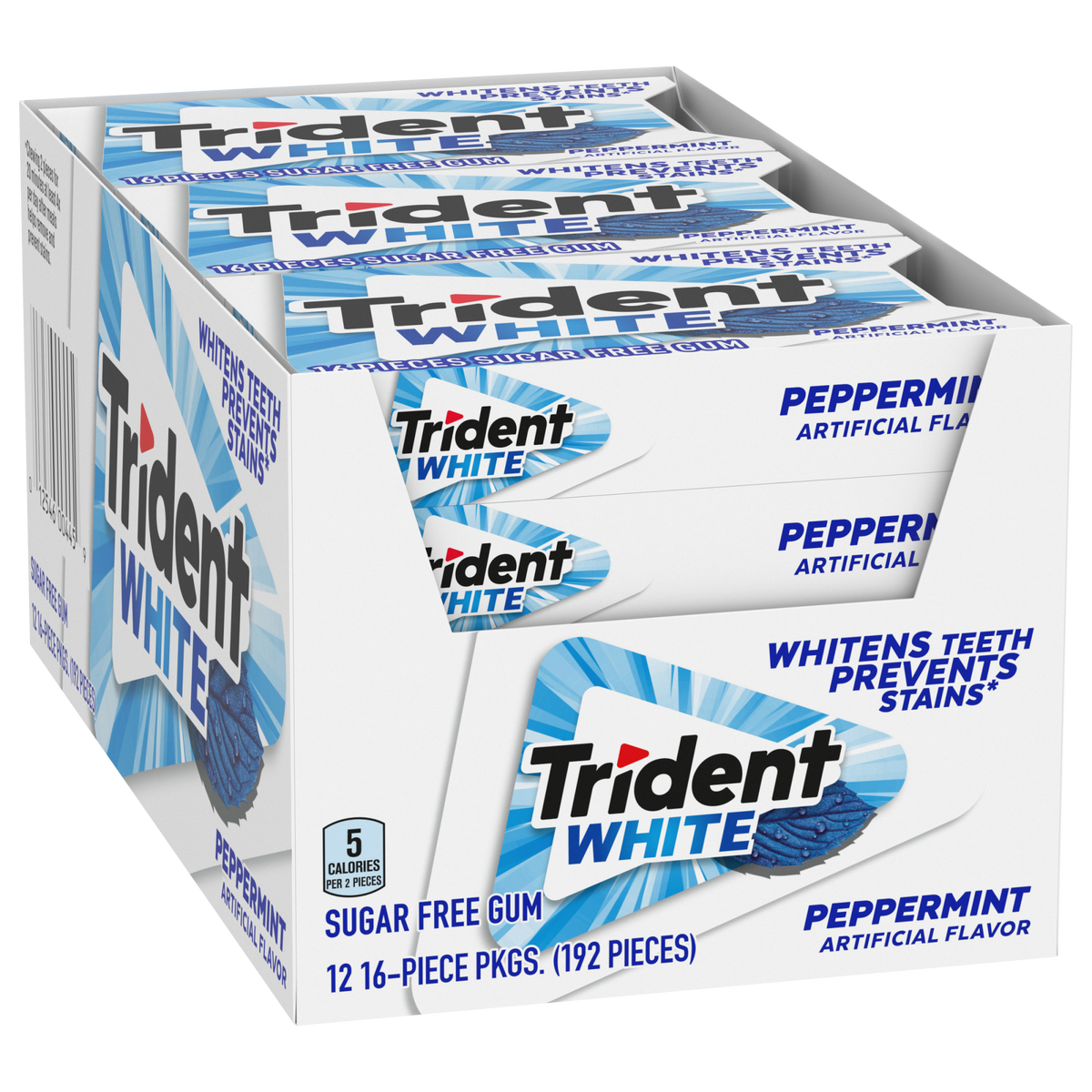 Trident White Sugar Free Gum, Peppermint, 16 Pieces, 12 ct