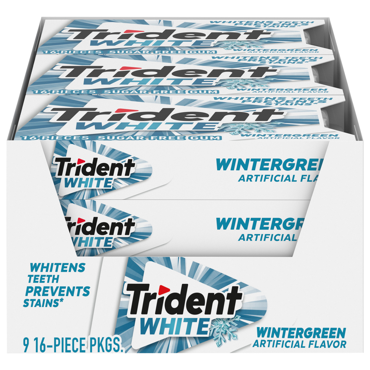 Trident White Sugar Free Gum, Wintergreen, 16 Pieces, 9 ct