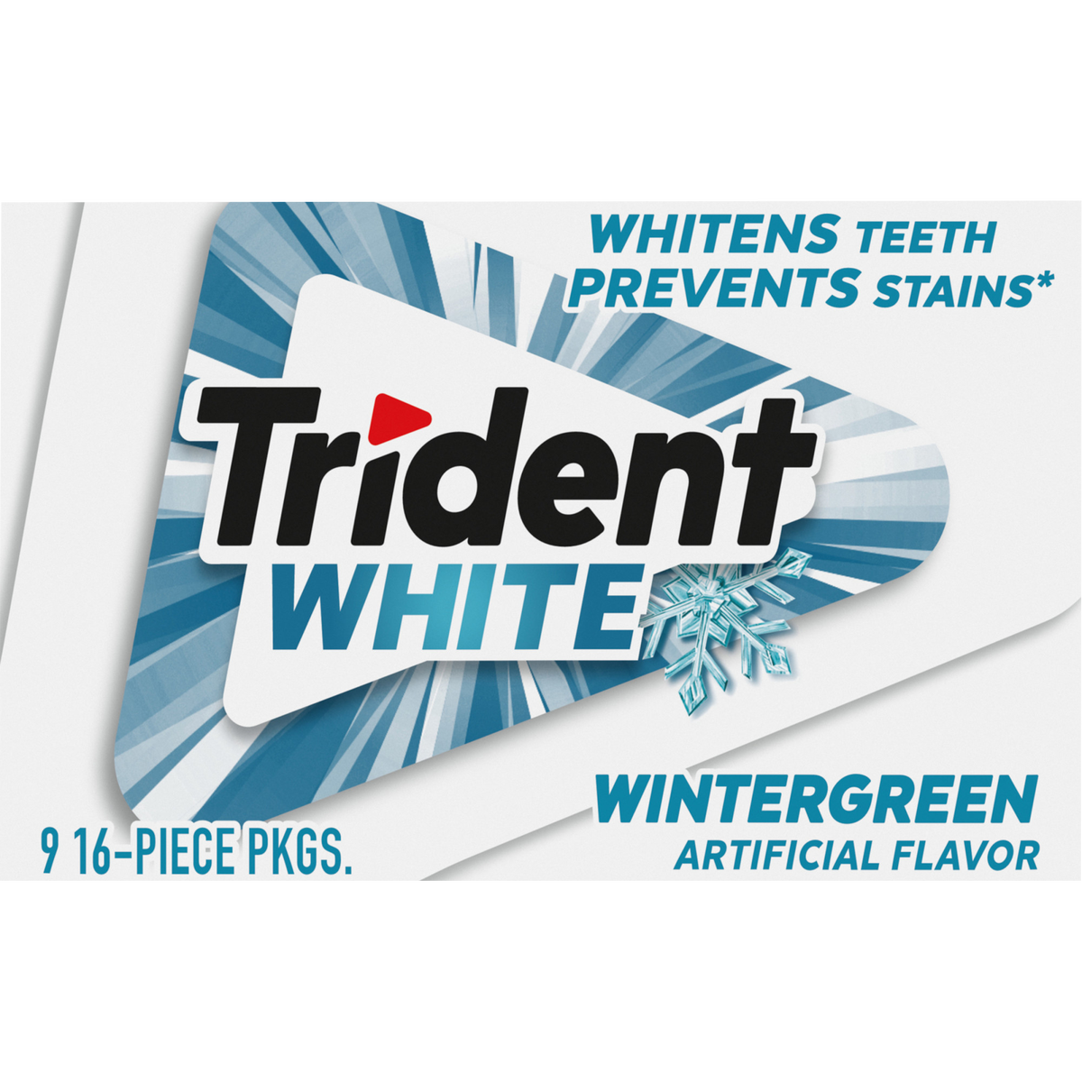 Trident White Sugar Free Gum, Wintergreen, 16 Pieces, 9 ct