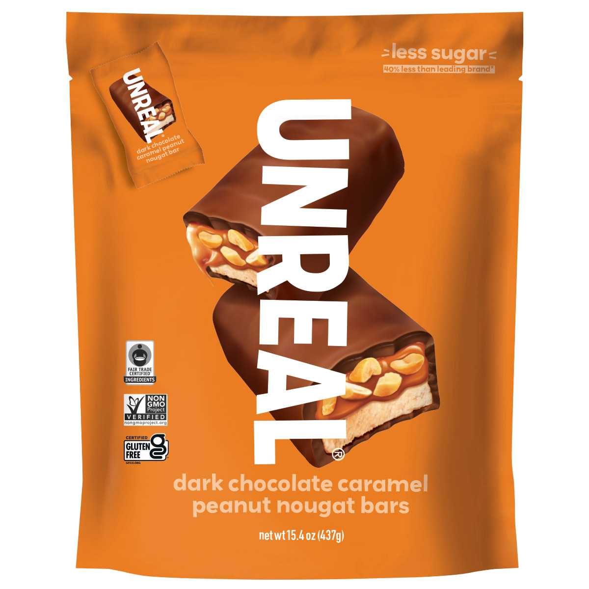 UNREAL Dark Chocolate Caramel Peanut Nougat Bars, 15.4 oz