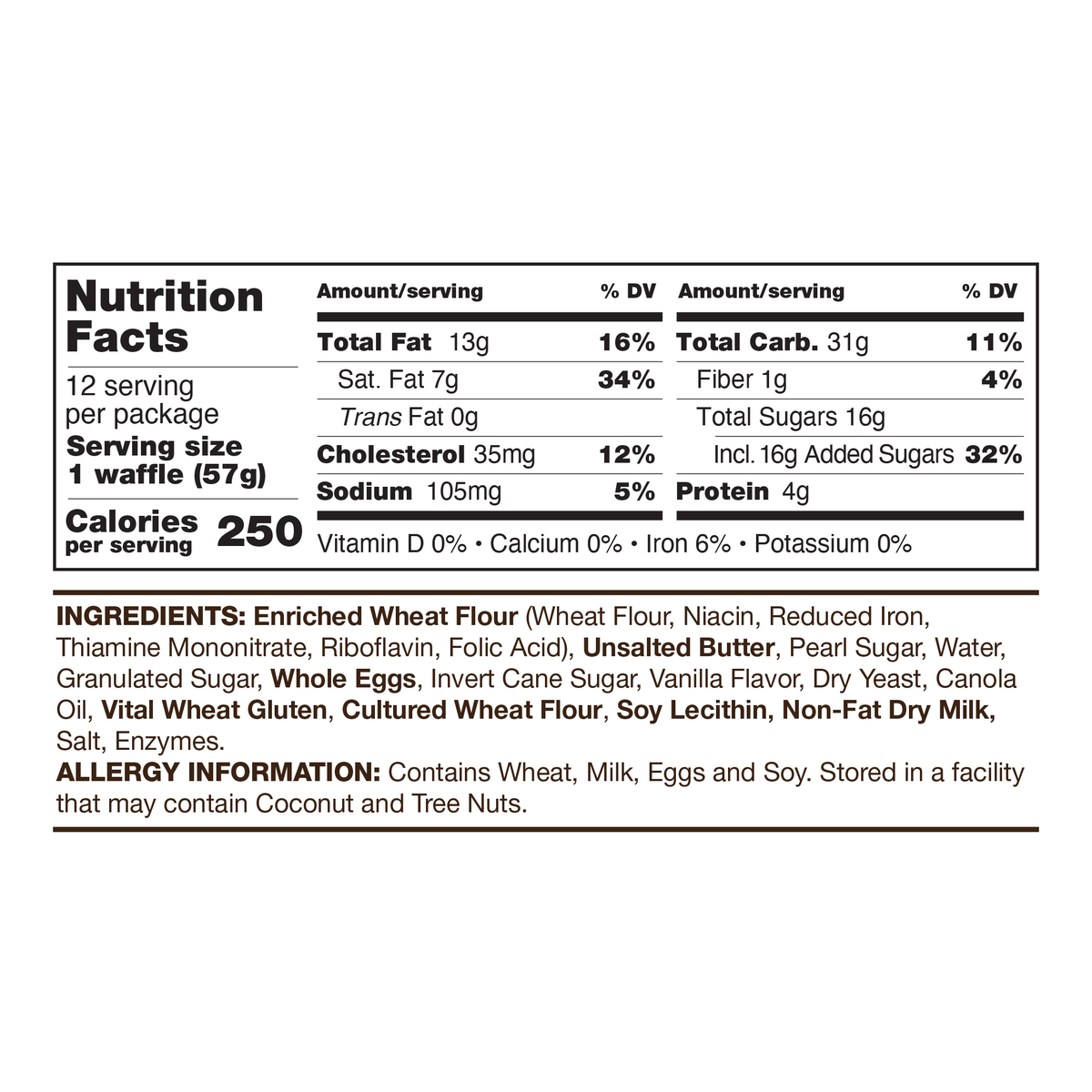 Universal Bakery Belgian Style Waffles, Vanilla, 2 oz, 12 ct