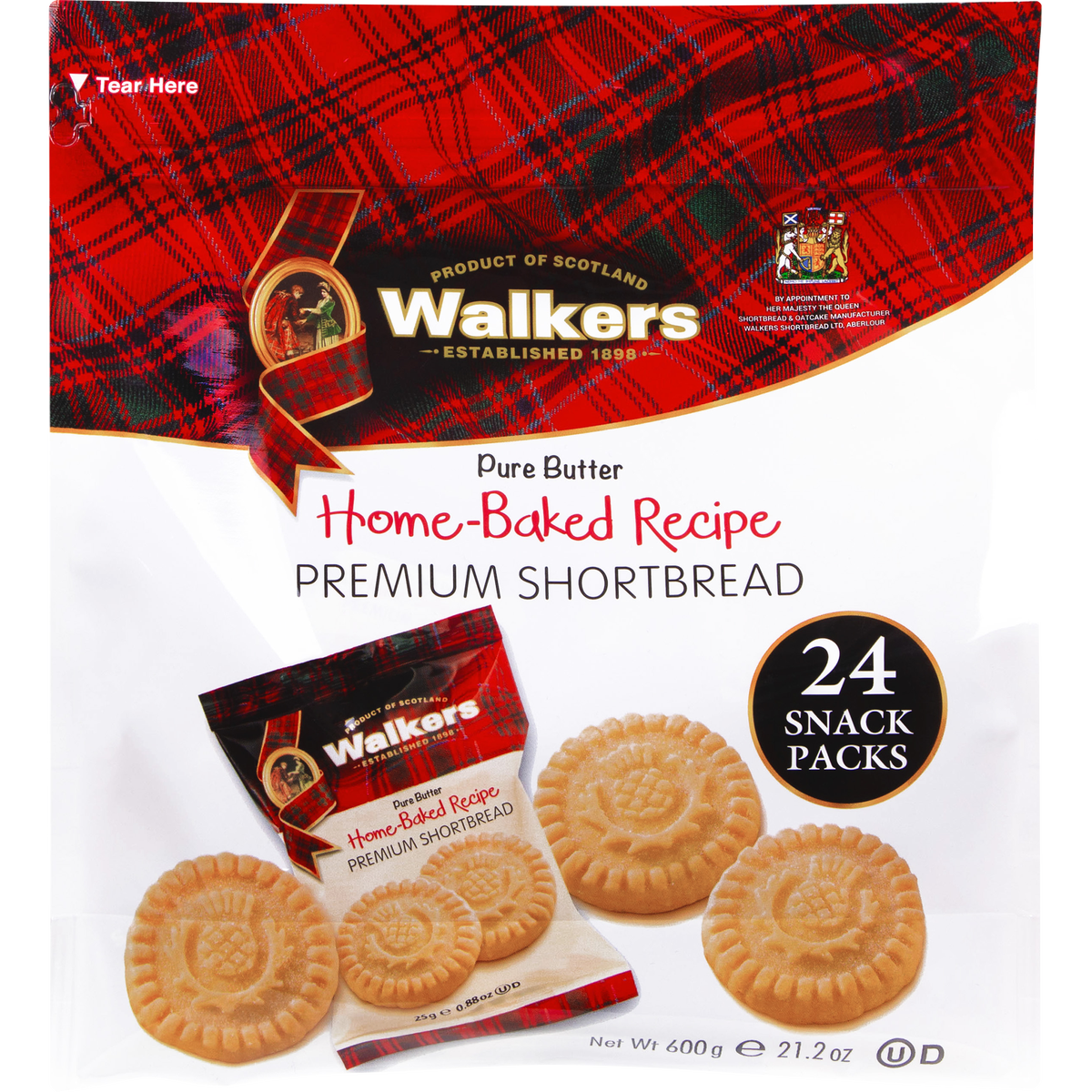Walkers Pure Butter Premium Shortbread Cookies, 0.89 oz, 24 ct