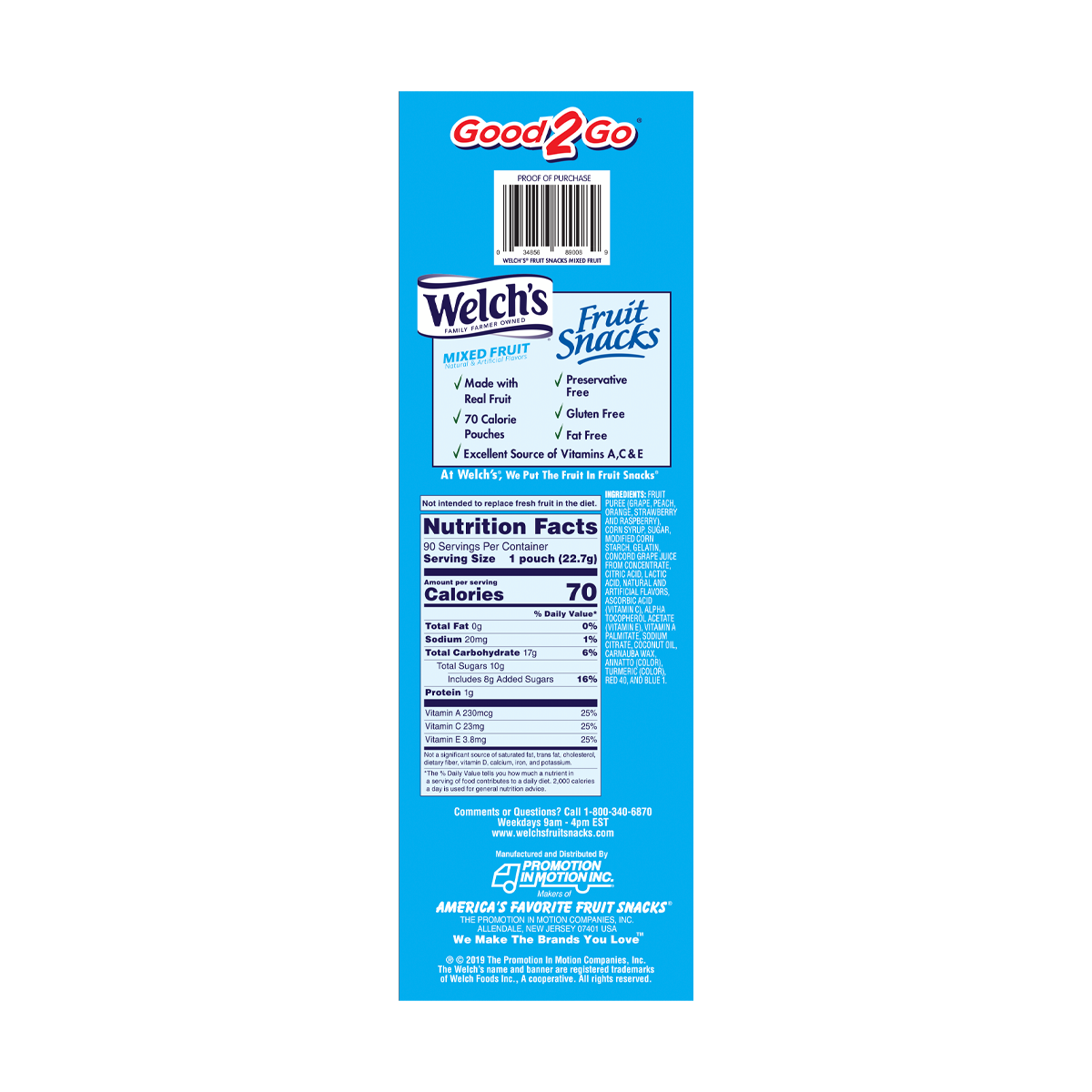 Welch's Fruit Snacks, Mixed Fruit, 0.8 oz, 90 ct