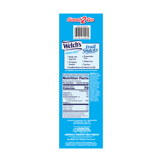 Welch's Fruit Snacks, Mixed Fruit, 0.8 oz, 90 ct