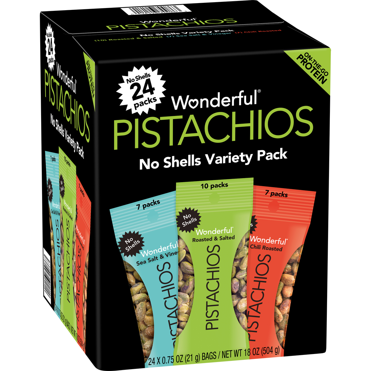 Wonderful Pistachios, No Shell, Variety Pack, 0.75 oz, 24 ct