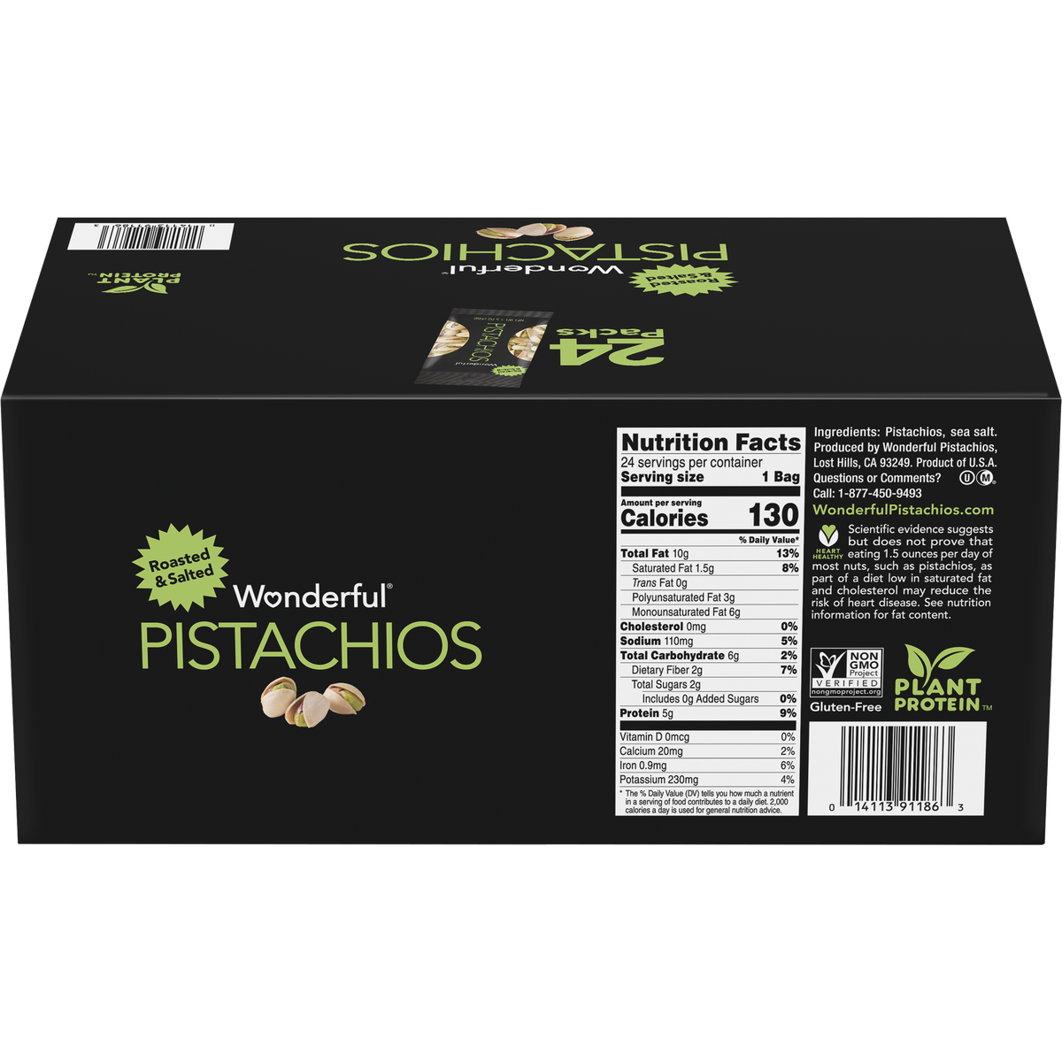 Wonderful Pistachios, Roasted & Salted, In-Shell, 1.5 oz, 24 ct
