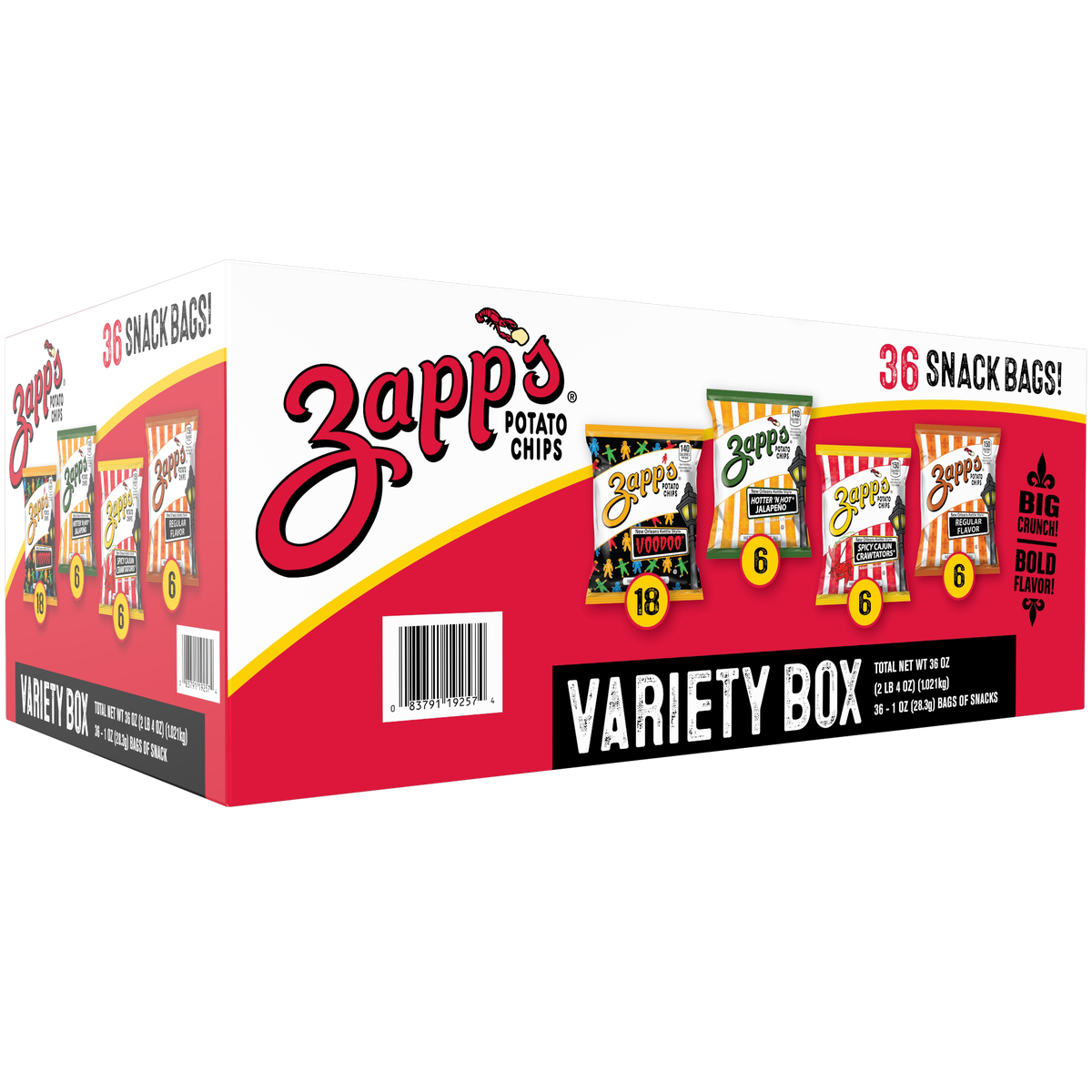 Zapp's Potato Chips, Variety Pack, 1 oz, 36 ct