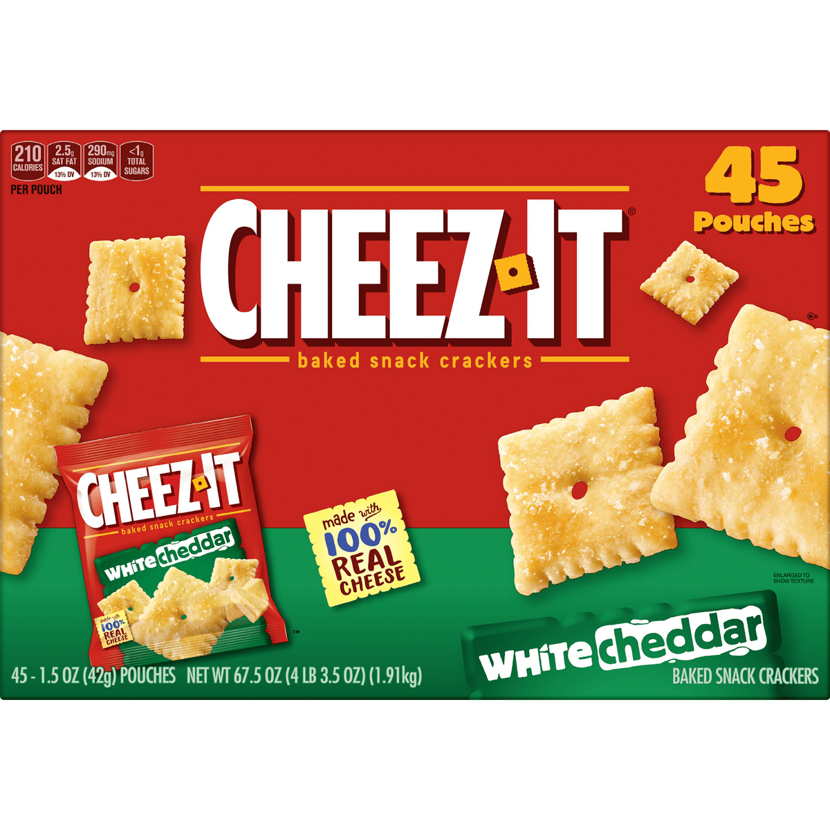 Cheez-It Baked Snack Crackers, White Cheddar, 1.5 oz, 45 ct