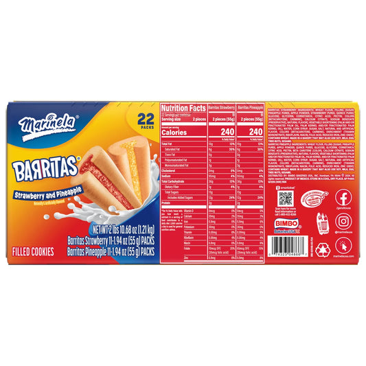 Marinela Barritas Fruit Filled Cookies, Variety Pack, 1.94 oz, 22 ct