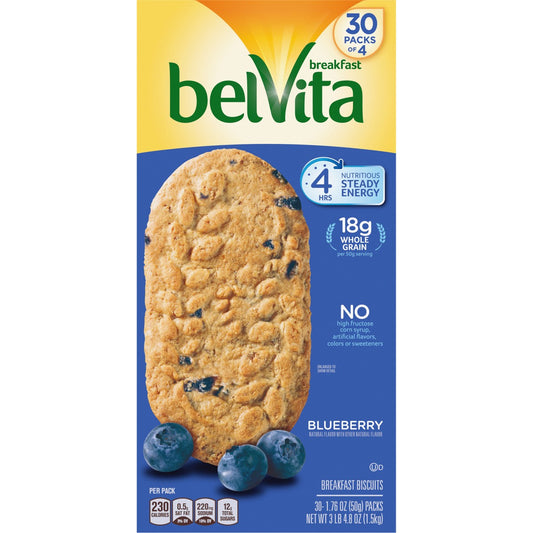 belVita Breakfast Biscuits, Blueberry, 1.76 oz, 30 ct