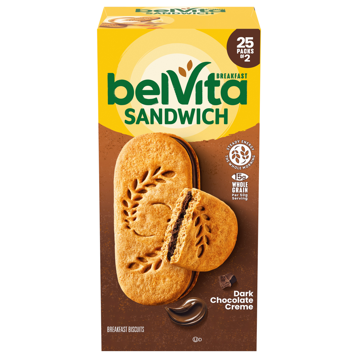 belVita Breakfast Sandwich Biscuits, Dark Chocolate Creme, 1.76 oz, 25 ct